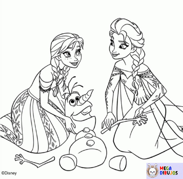 Dibujo para colorear Anna, Elsa y Olaf