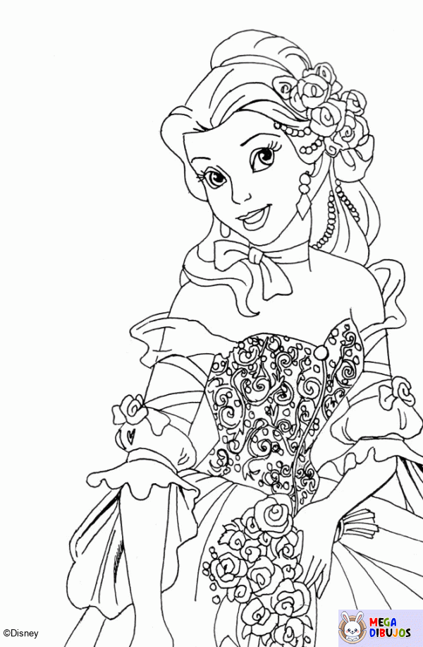 Dibujo para colorear Belleza en su vestido floral