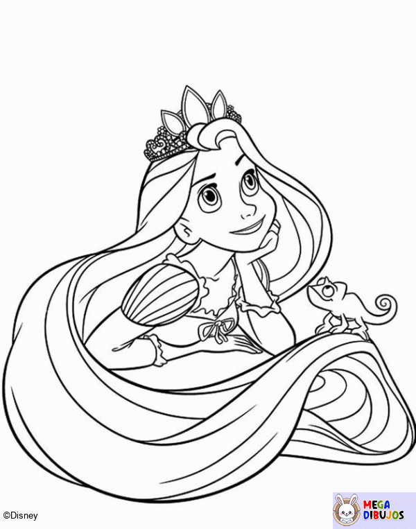 Dibujo para colorear Rapunzel y pascual