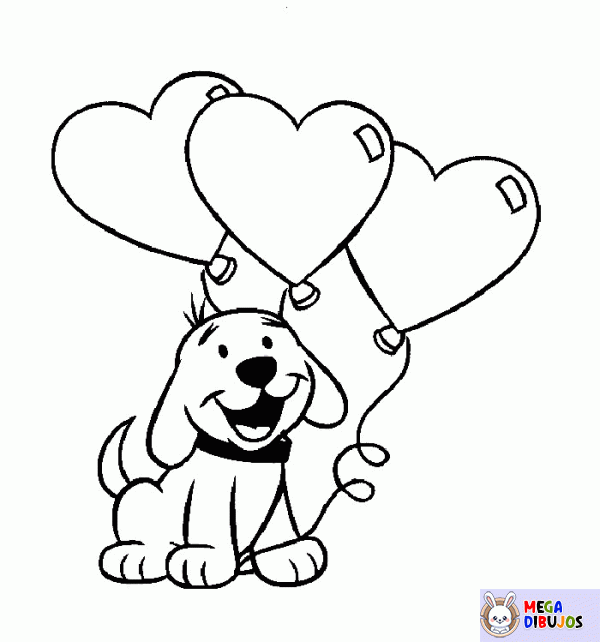 Dibujo para colorear Clifford el gran perro rojo con globos