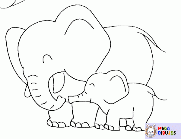 Dibujo para colorear Madre elefante y su bebé