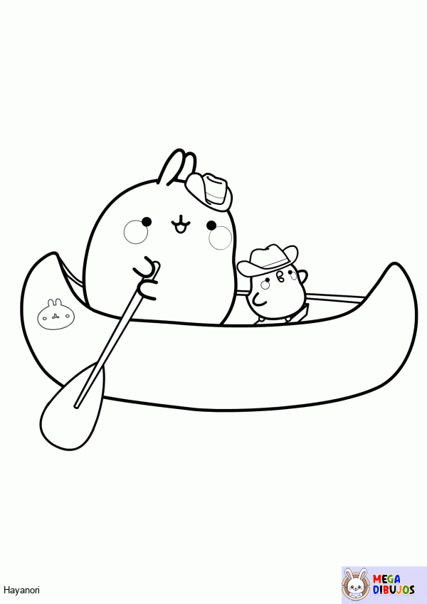 Dibujo para colorear Molang en su kayak