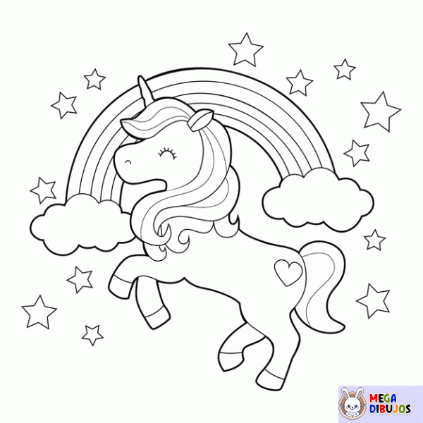 Dibujo para colorear Unicornio y arcoiris