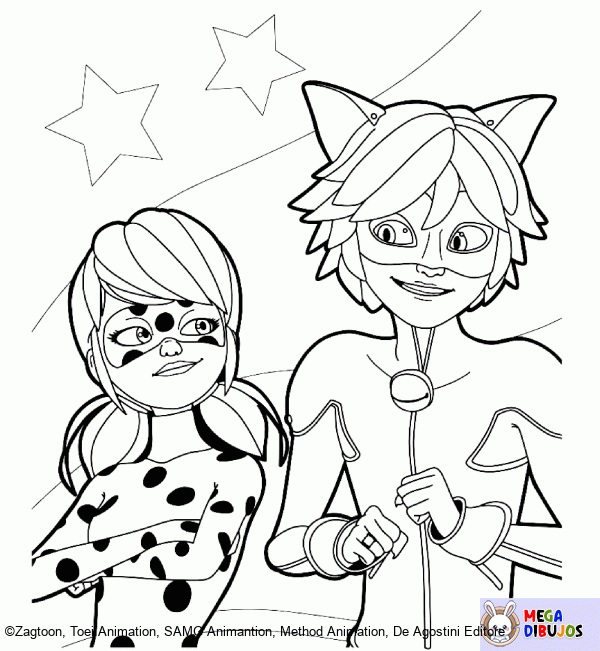 Dibujo para colorear Lady Bug y Cat Noir - Miraculous