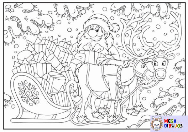 Dibujo para colorear Papá Noel y su trineo