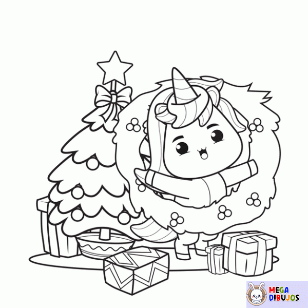 Dibujo para colorear Unicornio de navidad