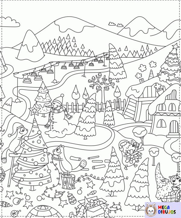 Dibujo para colorear Pueblo navideño