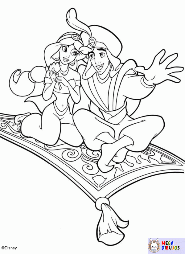 Dibujo para colorear Jazmin y aladino