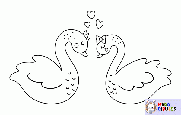 Dibujo para colorear Cisnes enamorados