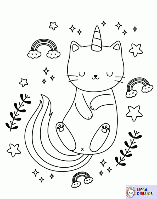 Dibujo para colorear Gato unicornio durmiendo