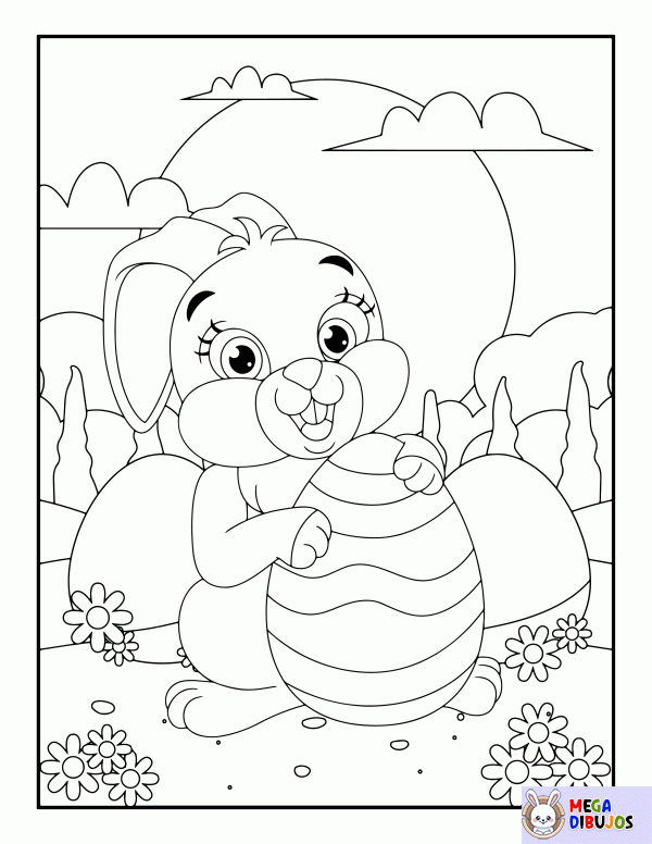 Dibujo para colorear Conejito de pascua con su huevo