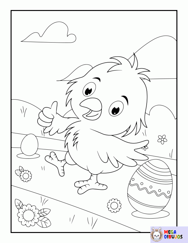 Dibujo para colorear Pollito con su huevo de Pascua