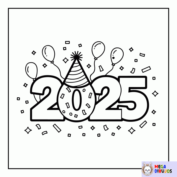 Dibujo para colorear Feliz año nuevo 2025