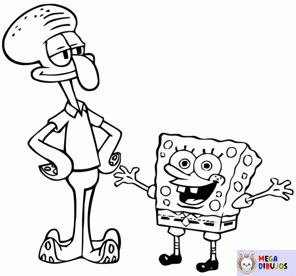 Dibujo para colorear Bob Esponja y Carlo el calamar