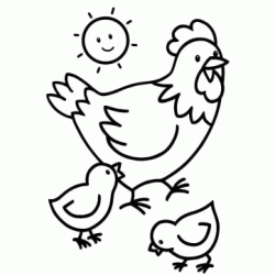 Dibujo para colorear Mama Gallina y sus bebes