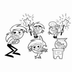 Dibujo para colorear Timmy, Cosmo, Wanda y Vicky