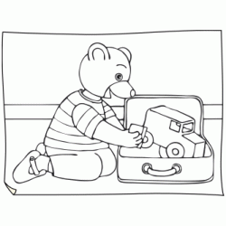 Dibujo para colorear Little Brown Bear ordena sus juguetes