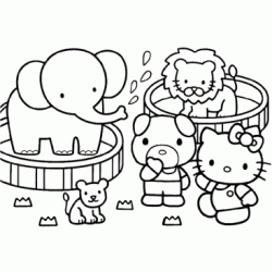 Dibujo para colorear Hello Kitty en el zoológico