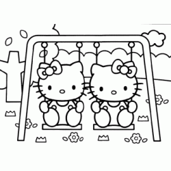 Dibujo para colorear Hello Kitty se balancea