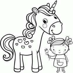 Dibujo para colorear El unicornio y la niña