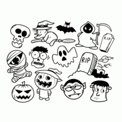 Dibujo para colorear Fantasmas, monstruos y calabazas