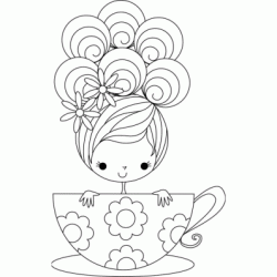 Dibujo para colorear Niña y taza de té