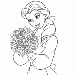 Dibujo para colorear Bella y su ramo de rosas