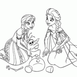 Dibujo para colorear Anna, Elsa y Olaf