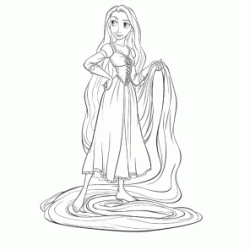 Dibujo para colorear Rapunzel y su cabello largo