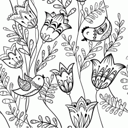 Dibujo para colorear Pájaros y flores