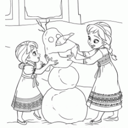 Dibujo para colorear Anna y Elsa están construyendo un muñeco de nieve