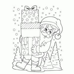 Dibujo para colorear Papa Noel y los regalos