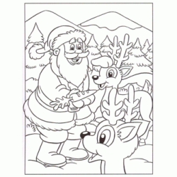 Dibujo para colorear Papa Noel y sus renos