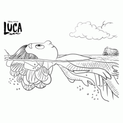 Dibujo para colorear Luca flota en el agua