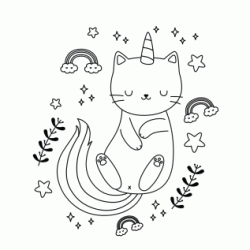 Dibujo para colorear Gato unicornio durmiendo