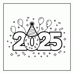 Dibujo para colorear Feliz año nuevo 2025