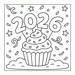Dibujo para colorear Feliz año nuevo 2026