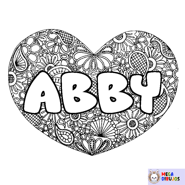 Coloración del nombre ABBY - decorado mandala de coraz&oacute;n