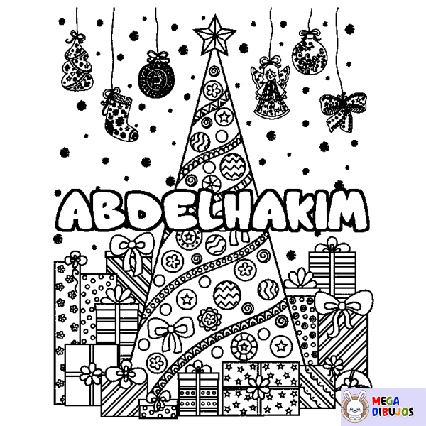 Coloración del nombre ABDELHAKIM - decorado &aacute;rbol de Navidad y regalos