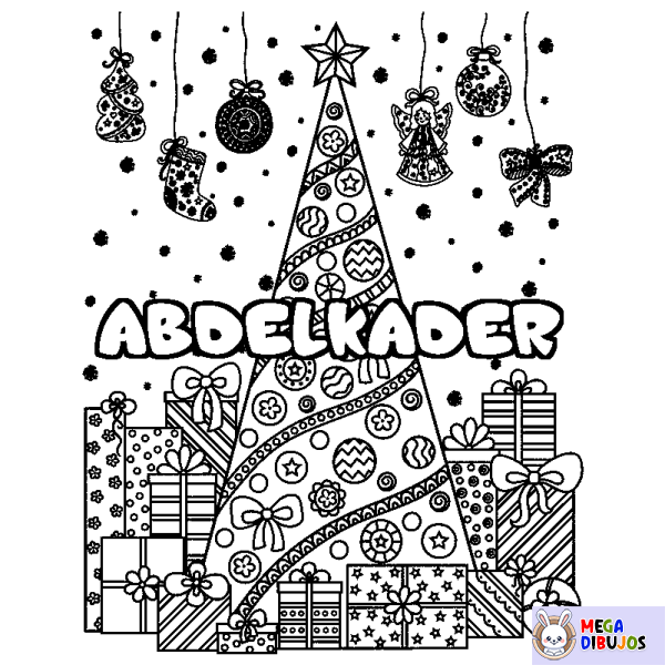 Coloración del nombre ABDELKADER - decorado &aacute;rbol de Navidad y regalos