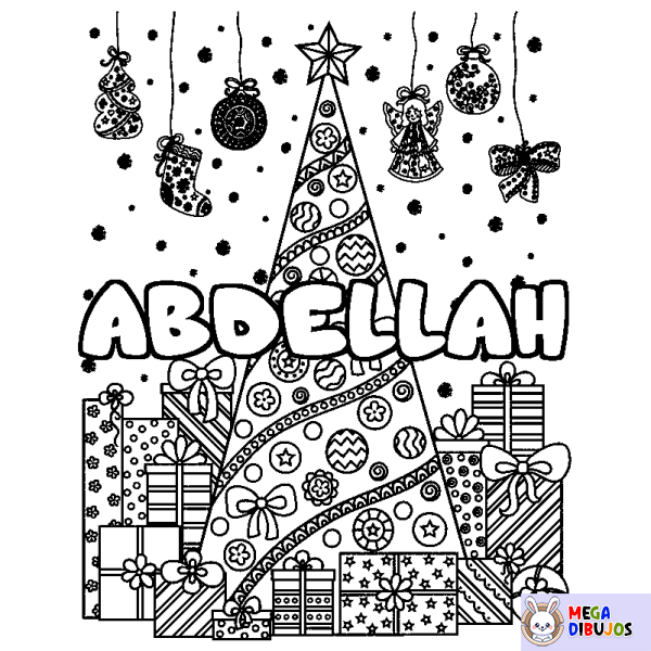 Coloración del nombre ABDELLAH - decorado &aacute;rbol de Navidad y regalos