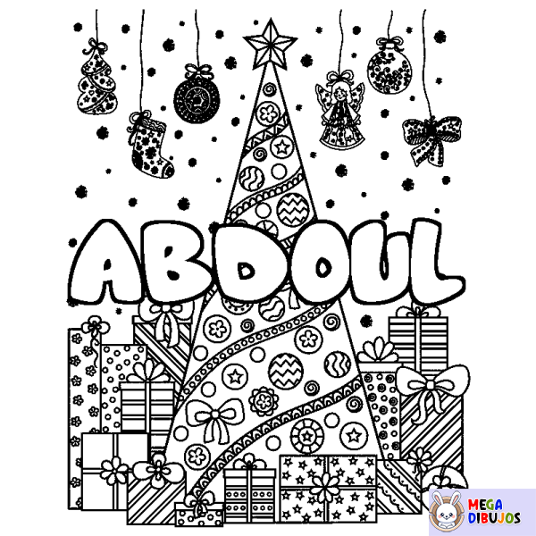 Coloración del nombre ABDOUL - decorado &aacute;rbol de Navidad y regalos