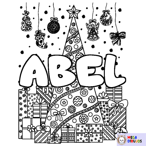 Coloración del nombre ABEL - decorado &aacute;rbol de Navidad y regalos