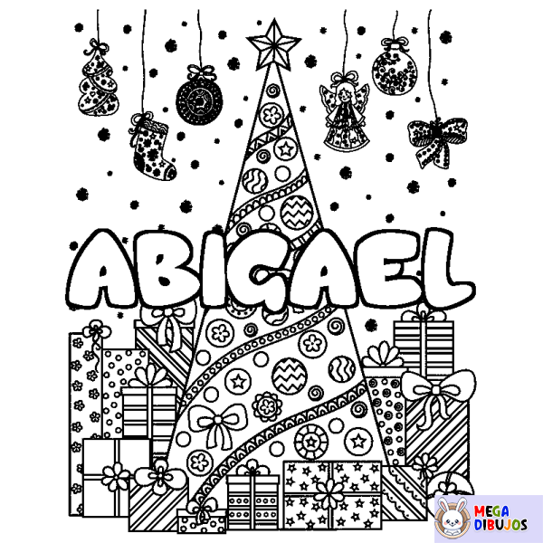 Coloración del nombre ABIGAEL - decorado &aacute;rbol de Navidad y regalos