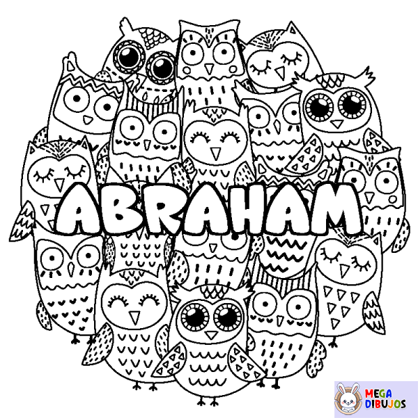 Coloración del nombre ABRAHAM - decorado b&uacute;hos