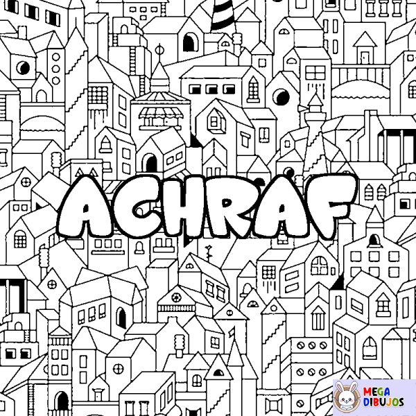 Coloración del nombre ACHRAF - decorado ciudad