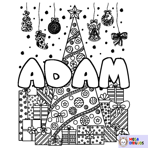 Coloración del nombre ADAM - decorado &aacute;rbol de Navidad y regalos