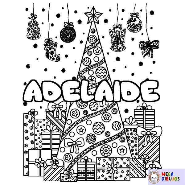 Coloración del nombre ADELAIDE - decorado &aacute;rbol de Navidad y regalos