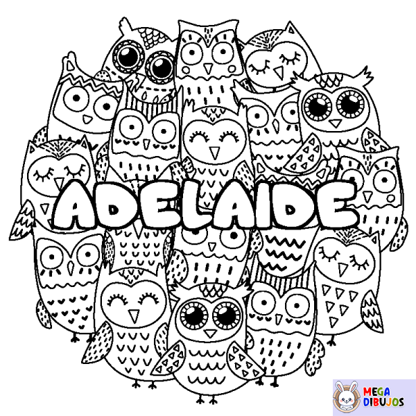Coloración del nombre ADELAIDE - decorado b&uacute;hos