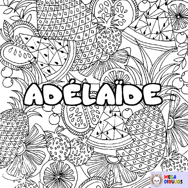 Coloración del nombre AD&Eacute;LA&Iuml;DE - decorado mandala de frutas